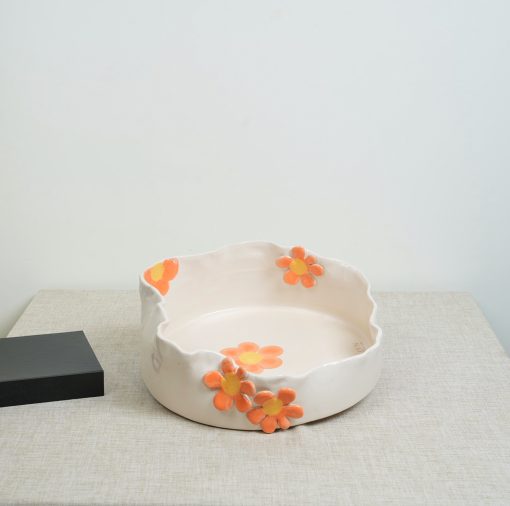 Summer'24-Ceramic Bowls - Orange Flower - Shape 1